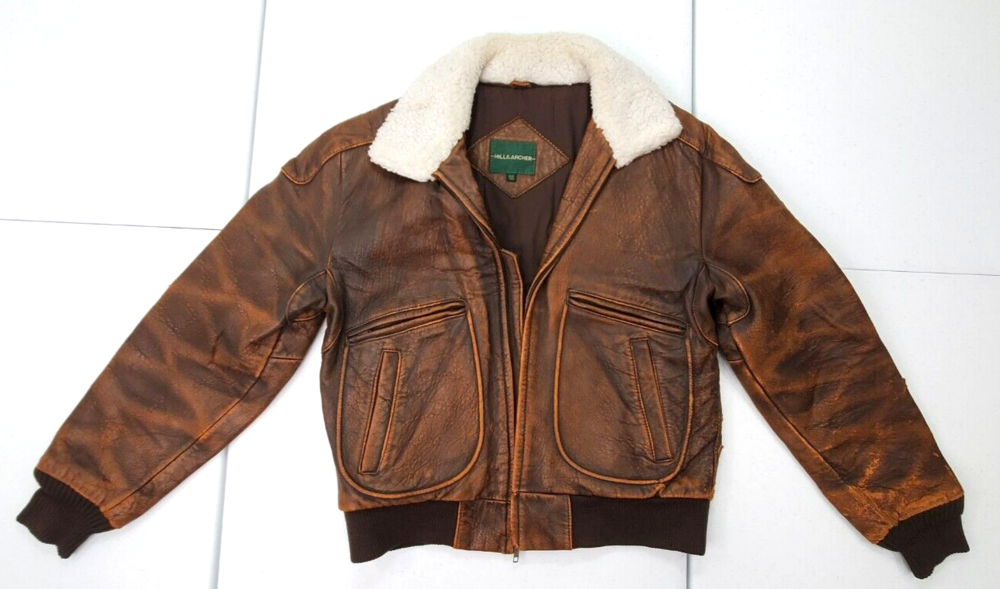 Vintage Hill & Archer Men 38 Distressed/Worn Brown Leather Flight Jacket/Bomber